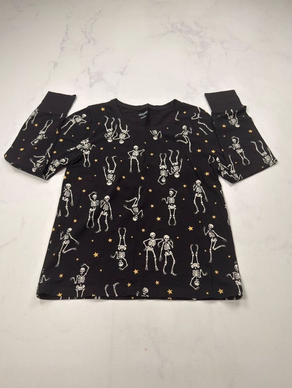 Old Navy Skeleton Graphic Long Sleeve T Shirt Black 2010s Edgy - Boys M